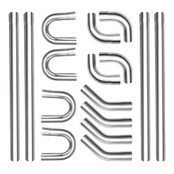 KAX® 2.25" 16Pcs DIY Aluminum Plating Stainless Steel Mandrel Bend Pipe Straight and U-Bend Kit Custom Exhaust Pipes