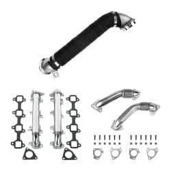 Exhaust Header Up-pipe And Downpipe For 2007.5-2010 Chevrolet Silverado Sierra 3500 HD 6.6L V8 Duramax LMM