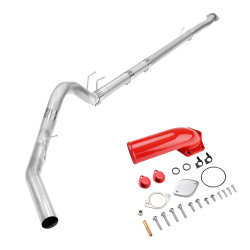 2008-2010 6.4L Powerstroke 4" Downpipe-Back Exhaust DPF Delete and Red EGR Delete Kit with Intake Elbow for Ford F250/F350