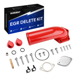 2008-2010 6.4L V8 Powerstroke Turbo Diesel EGR Valve Delete Kit with Intake Elbow (Red) for Ford F250 F350 F450 F550 Super Duty