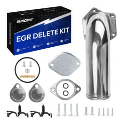 2008-2010 6.4L Powerstroke Turbo Diesel EGR Valve Delete Kit with Intake Elbow (Silver) for Ford F250 F350 F450 F550 Super Duty