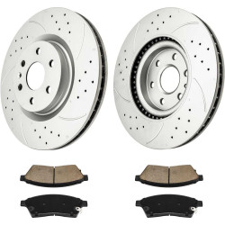 2010-2016 Cadillac SRX/2011 Saab 9-4X Front Drilled and Slotted Ceramic Brake Pad & Rotor Kit