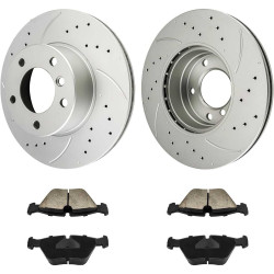 1997-2000 BMW 528i/2001-2003 525i Front Drilled and Slotted Ceramic Brake Pad & Rotor Kit